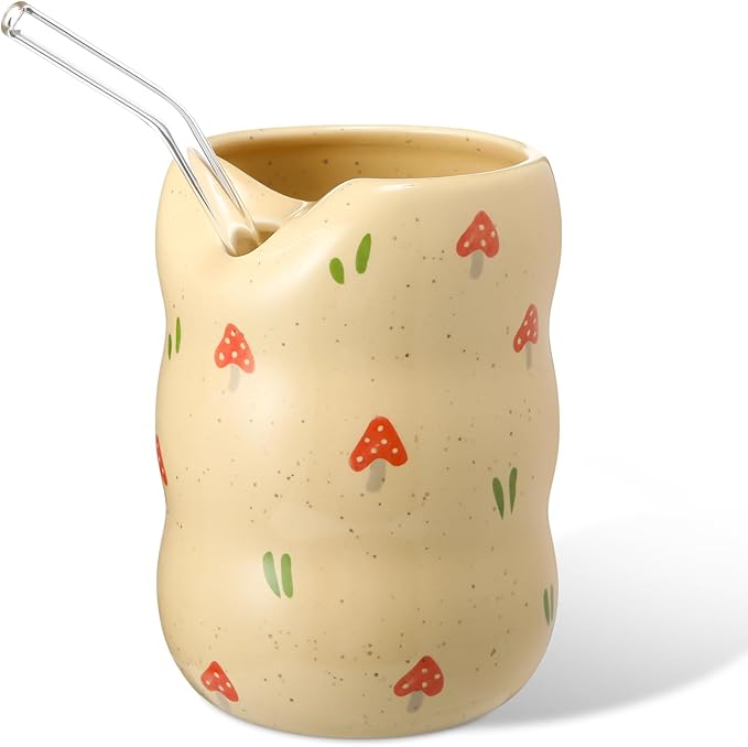 Ceramic Sip Mug 13.5oz Modern Coffee Cup Ceramic Coffee Mug with Sip Hole Elegant Pottery Cup with Timber Design for Kitchen Dining Tea Milk Birthday Gift for Women